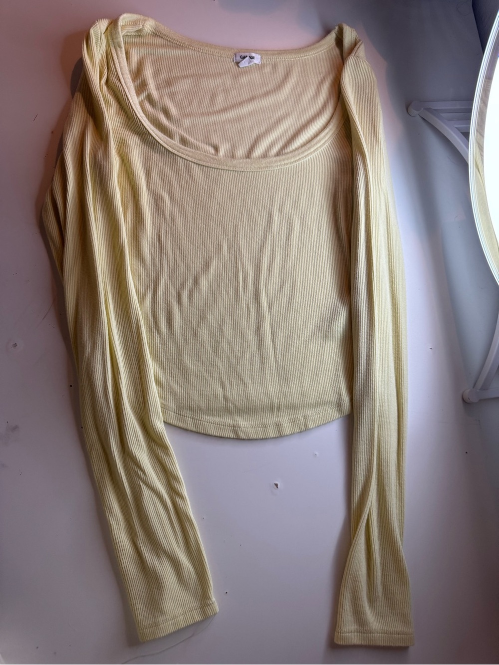 Garage Light Yellow Ribbed Long-Sleeve Scoop Neck Top